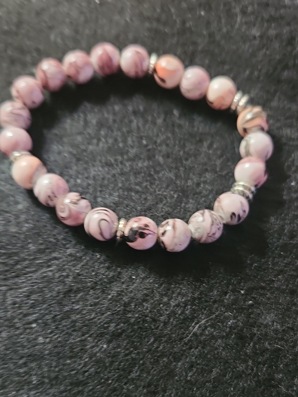 Hand Crafted Pink Marble Bead Bracelet with Silver Accents